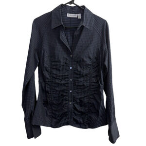 Farinaz Taghavi Shirt Womens Size 8 Blue Gingham Long Sleeve Button Up Gingham